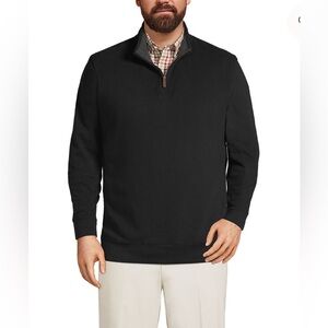 Lands End Men Ribbed Long Sleeve Quarter Zip Sweater 100% Cotton Black 3XL 54-56